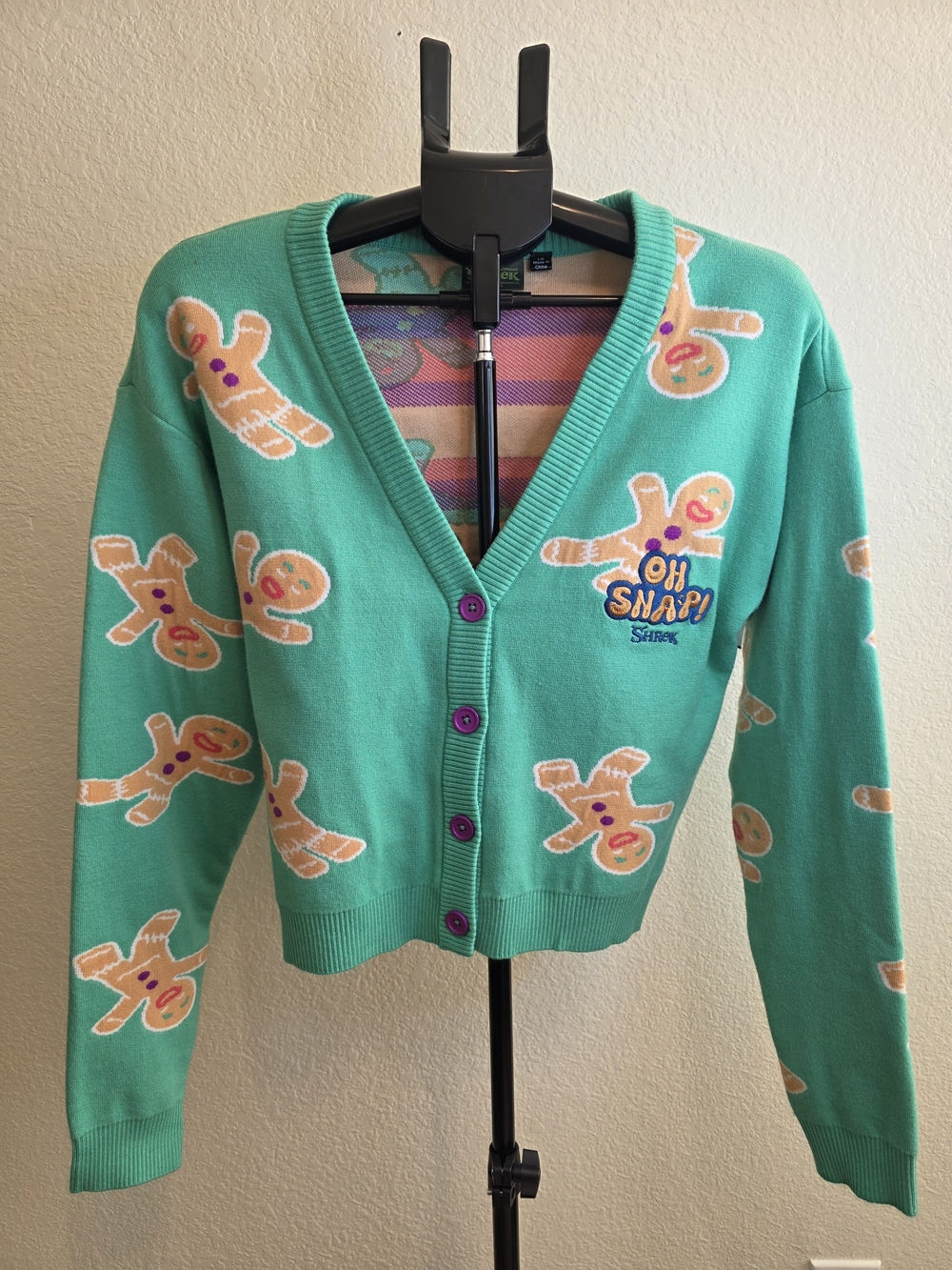 Dreamworks Teal Gingerbread 'Oh Snap' V-Neck Cardigan